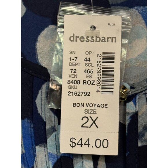 Roz & Ali Blouse Women's 2X Blueprint Blouse pleated front w/Flutter sleeves NWT - Picture 5 of 11